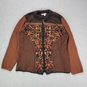 NorthStyle Womens Sweater Large Brown Cardigan Full Zip Alpaca Blend Jacket Peru